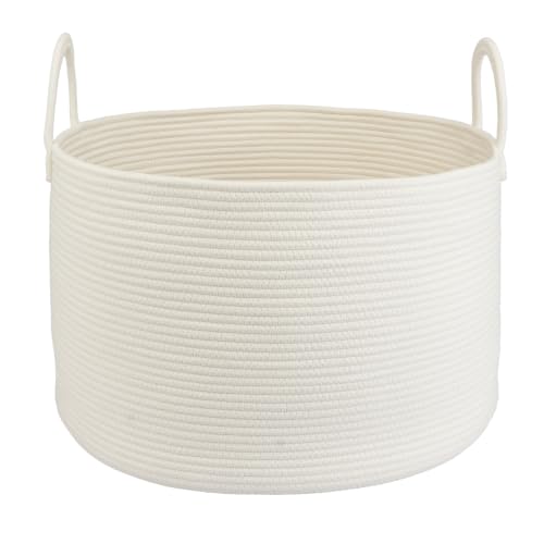 XUANGUO 66L Large Blanket Basket, Round Cotton Rope Basket, White - color: white