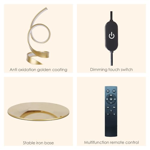 20W 2700LM 3 Colors Dimmable with Remote LED Art Table Lamp 21.6 Inch Height with Touch Switch for Living Room,Bedroom(Gold) - color: Gold
