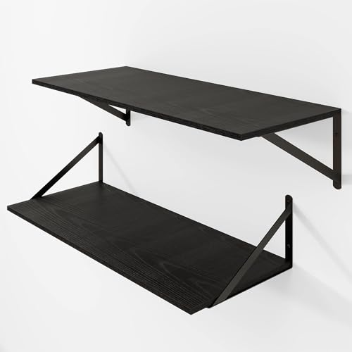 Heimlove 28W x 12D Deep Floating Shelves Set of 2 Black - color: Black With Black Metal Bracket, size: 28Wx12Dx5.8H