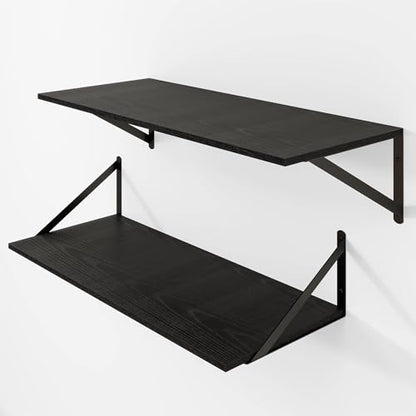 Heimlove 28W x 12D Deep Floating Shelves Set of 2 Black - color: Black With Black Metal Bracket, size: 28Wx12Dx5.8H