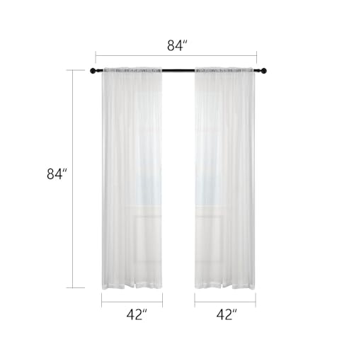 Fancial Sheer White Curtains, 84 inch Length 2 Panels Set, Rod Pocket Voile Fimly Drapes for Living Room/Bedroom, 2pcs, Each 42" W x 84" L (Pack of 4) - size: 84"W x 42"L (Pack of 4)