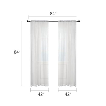 Fancial Sheer White Curtains, 84 inch Length 2 Panels Set, Rod Pocket Voile Fimly Drapes for Living Room/Bedroom, 2pcs, Each 42" W x 84" L (Pack of 4) - size: 84"W x 42"L (Pack of 4)