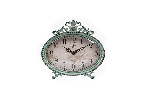 Creative Co-Op Decorative Antiqued Pewter Mantel Clock, Aqua Blue Finish - color: Aqua Blue
