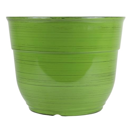 Garden Elements Indoor/Outdoor Glazed Brushed Happy Plastic Planter, Large, Dark Green, 15" - color: Dark Green
