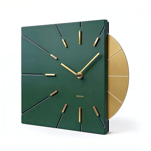 Driini Mid Century Modern Wall Clock, Battery Operated, Green and Gold - color: Green