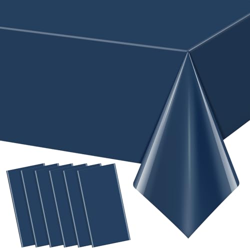 6Pcs Dark Blue Tablecloth,Disposable Plastic Tablecloths,Waterproof Blue Rectangle Table Cover for Graduation Birthdays Independence Day Memorial Day Veterans Day Decorations,54 x 108 Inch - color: Dark Blue, size: 6 Pack