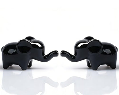4 Inch Black Ceramic Elephant Figurines Set of 2 - color: Black