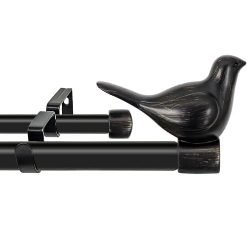 3/4" Diameter Farmhouse Double Window Treatment Curtain Rod, Bird Finials (48"-84", Burnt Gold) - color: Burnt Gold, size: 48"-84"