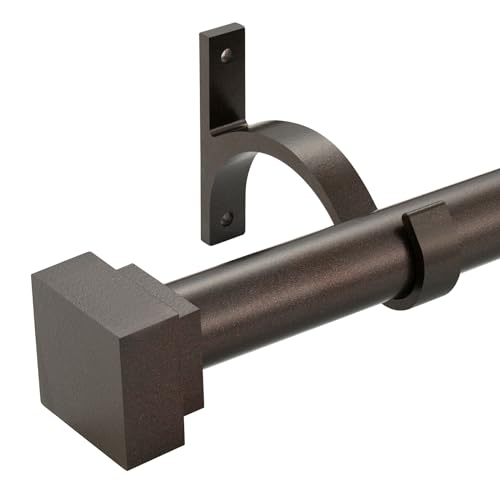 Single Curtain Rods for Windows 144 to 164 Inch(12-13.6ft),1 Inch Diameter Adjustable Heavy Duty Drapery Rods,with Modern Square Aluminum Alloy Finials,Antique Bronze - color: Antique Bronze, size: 144-164"