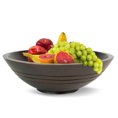 Folkulture Premium Wooden Fruit Bowl for Kitchen Counter, Mango Wood Bowl - color: Walnut