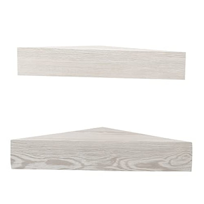 Kiera Grace Rustic & Farmhouse Triangle Floating Shelf, Modern Corner Wall Mounted Shelf for Home, Office, 11.8" x 11.8”, Weathered White, 2Pack