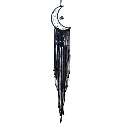 MOONFLY Black Moon Dream Catcher with Handmade Crystal Stone Design Woven Cotton Boho Macrame Wall Hanging Home Decoration Ornament Craft Gift(Black Crystal Stone Moon) - color: Black Crystal Stone Moon