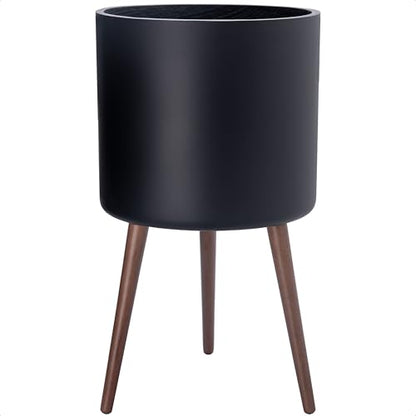 D'vine Dev 16 Inch Planter Pot with Wood Stand, Black, 88-O-E-2 - color: Matte Black, size: XX-Large