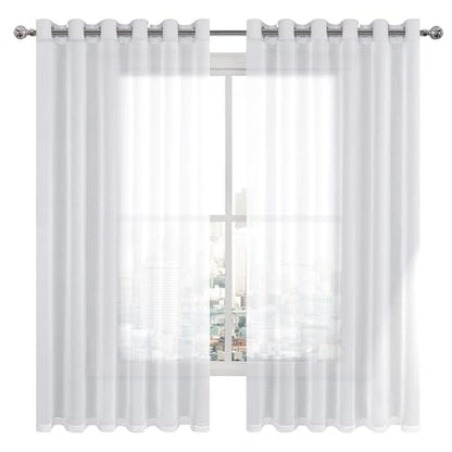 DWCN White Faux Linen Sheer Curtains - Grommet Voile Window Curtains Drapes for Bedroom Living Room 70 x 63 inch Length, Set of 2 - color: White, size: 70"W x 63"L (Pack of 2)