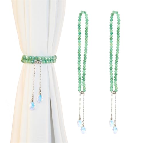 Magnetic Curtain Tiebacks, 2 Pack Colorful Crystal Curtain Drapery Holdbacks, Boho Curtain Ties for Home Office Decorative (deep Green) - color: Deep Green