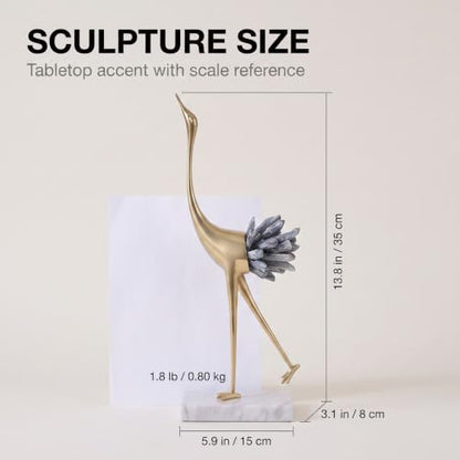 suruim Gold Crane Statue with Blue Crystal Tail, 13.8-Inch - color: Blue, size: A