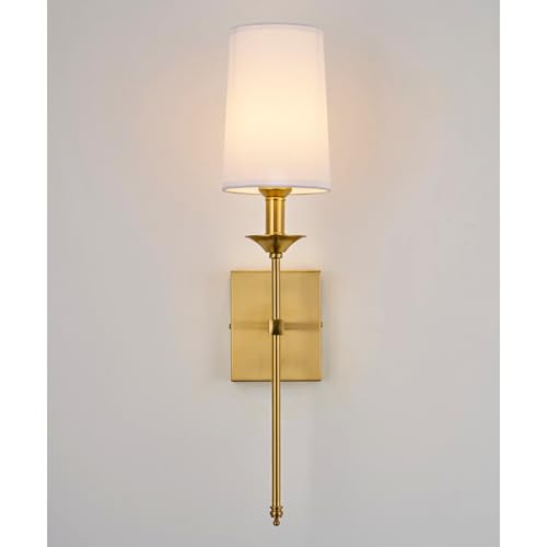 Gold Wall Sconce Set of 2,Hardwired Bathroom Vanity Light Fixture with White Fabric Shade,Gold Sconce for Living Room Dining Room Fireplace Mantel - color: Gold