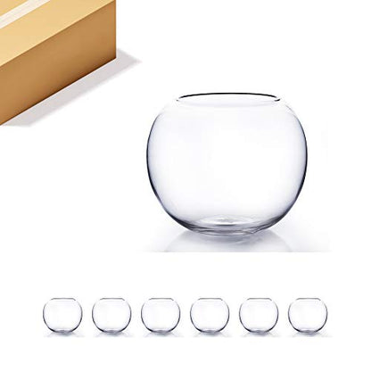 WGV Bowl Glass Vase Bulk, Diameter 8", Height 6.5", Open Width 3.75", (Multiple Sizes Choices) Clear Bubble Planter Terrarium Fish Bowl for Wedding Event Home Decor, 6 Pieces (VBW0008) - size: 8"Dx6.5"H 1 Case
