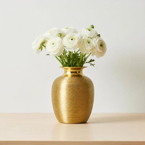 Gold Ceramic Vase - 7 Inch Modern Flower Vase for Centerpiece, Textured Decorative Vases Home Decor, Weddings, Dining, Bathroom, Nightstand, Decoration - color: Gold