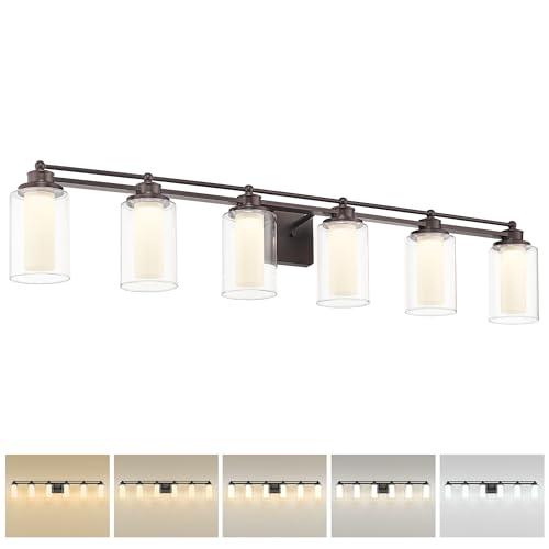 HWH Bathroom Light Fixtures 6-Light, Oil-Rubbed Bronze, 5HLT63B-6W-LED ORB - color: ORB + LED, size: 6 Lights