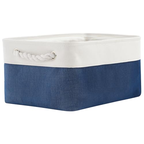 TheWarmHome Storage Bins for Shelves - 1 Pack 13.8x9.7x6.7 inch Collapsible Storage Basket for Organizing, Dog Toy Bin for Closet Organizer laundry Cloth Nursery (White & Jean Blue) - color: White & Blue, size: Medium -13.8Lx9.8Wx6.7H