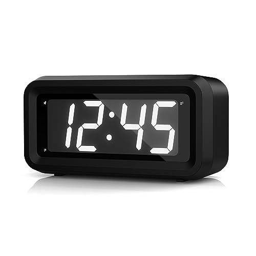 KWANWA Kids Alarm Clock, White LED, Battery, Auto-Night Mode, 12Hr/24Hr, Small, Travel, Bedside, Wall-Mount/Table-top, Easy to Read - color: Black Case-white Led