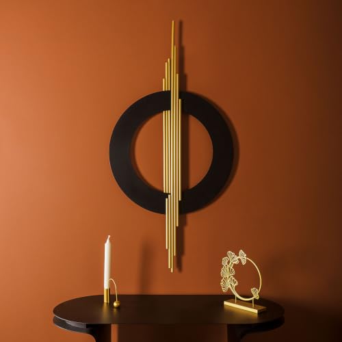 ARTEPERA 3D Metal Wall Art Black Gold Geometric Sculpture Decor 39x19