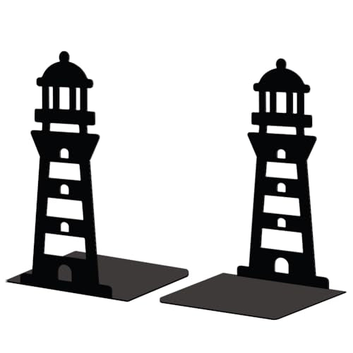 Peacoblue 5.3"x4.3"x7.9" Metal Bookends, Heavy Duty Book Ends for Shelves - style: Lighthouse