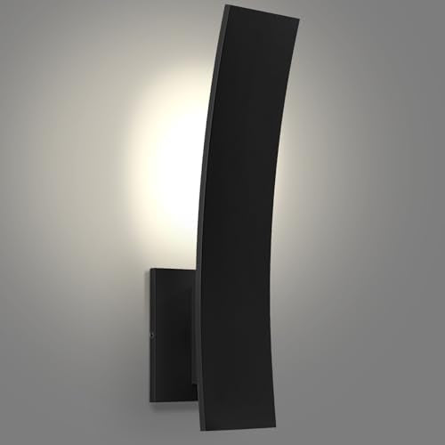 LUXRITE 15-Inch LED Curved Outdoor Wall Sconce, 5CCT Selectable 2700K–5000K, 1000 Lumens, 15W, IP65 Waterproof, CRI 90, 90° Beam Angle, Exterior Light Fixture, ETL Listed, Black - size: 1 Count (Pack of 1)