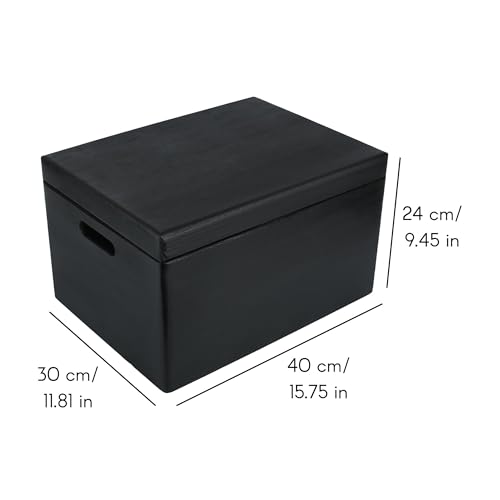 Creative Deco Large Black Wooden Box Storage with Hinged Lid - color: Black, size: XXL | Handles