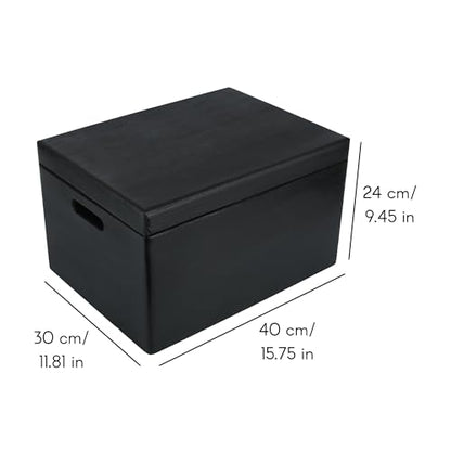 Creative Deco Large Black Wooden Box Storage with Hinged Lid - color: Black, size: XXL | Handles