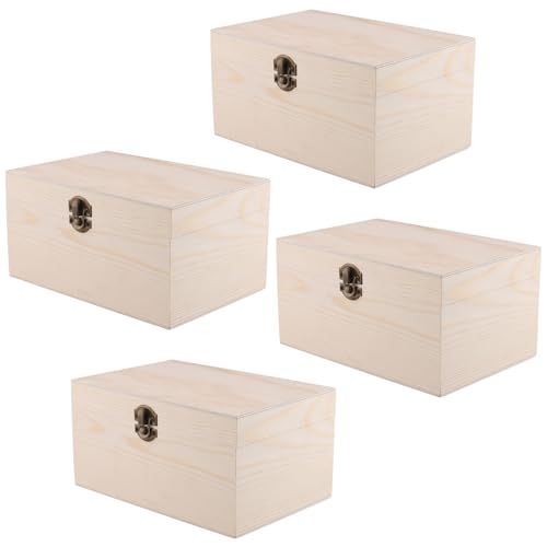 FUNSUEI 4 PCS 7.9 x 5.1 x 3.9 Inch Wooden Box with Hinged Lid, Unfinished Wood Box, Wooden Boxes for Crafts for Jewelry, DIY Craft, Storage, Gift - color: Wood Color, size: 4PCS 7.9x5.1x3.9 Inch