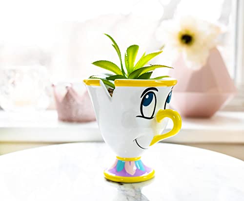 Silver Buffalo Disney Beauty and the Beast Chip 3-Inch Ceramic Mini Planter with Artificial Succulent | Small Flower Pot, Faux Indoor Plants for Desk Shelf, Home Decor Trinket Tray and Collectibles - color: Chip