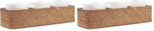 Seagrass Tank Basket for Toilet Paper 3 Sections Woven Storage Basket with Large Compartment Natural (16.5inch x 5.5inch x 3.5inch) (Pack of 2) - color: Natural, size: 3 sections no lid (Pack of 2)