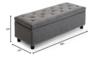 BELLEZE Storage Ottoman, Tufted Ottoman with Close Hinge, Foot Rest for Living Room (Rustic Gray, 47 inch) - color: Rustic Gray