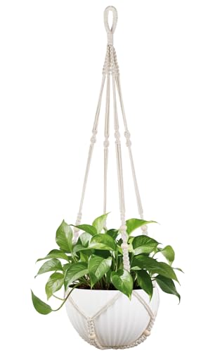 Mkono 43 Inch Macrame Plant Hanger Indoor Hanging Planter Holder Ivory 1Pc - color: Ivory