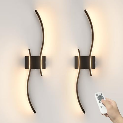 VOLISUN Battery Operated Wall Sconces Set of Two, 27.6 inch Wireless Wall Sconces, 3000K-6500K Dimmable Wall Lamps with Remote, Rechargeable Black Wall Lights for Living Room, Hallway, Bedroom - color: Black, size: 27.6 INCH