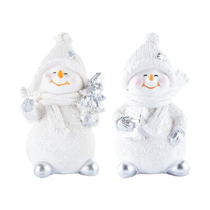 2-Piece Winter Home Decor Resin Snowman Figurines, White - color: White