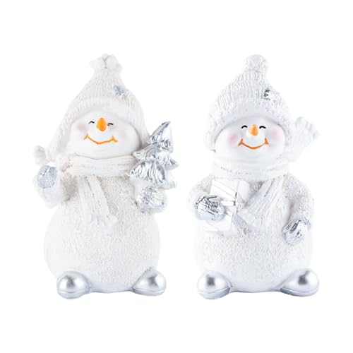 2-Piece Winter Home Decor Resin Snowman Figurines, White - color: White