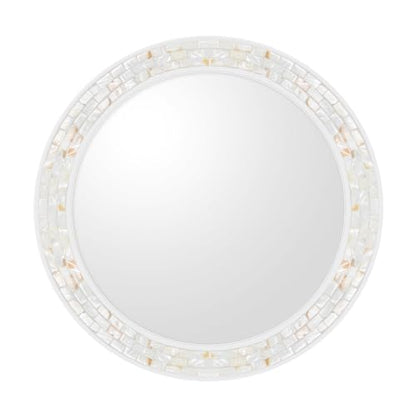 Round Bathroom Mirror 36 Inch, White Framed Mosaic Shell Mirrors - size: 36"L x 36"W
