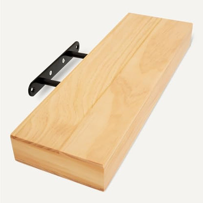 Amazon Basics Wood Floating Wall Shelves, 3-Pack, Pine, 15.8" x 5" x 1.8", Natural Wood Finish - color: Pine