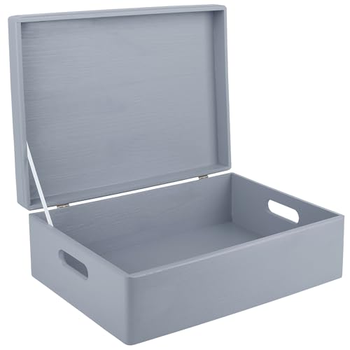 Creative Deco XL Gray Wooden Box Storage with Hinged Lid - color: Gray, size: XL | Handles