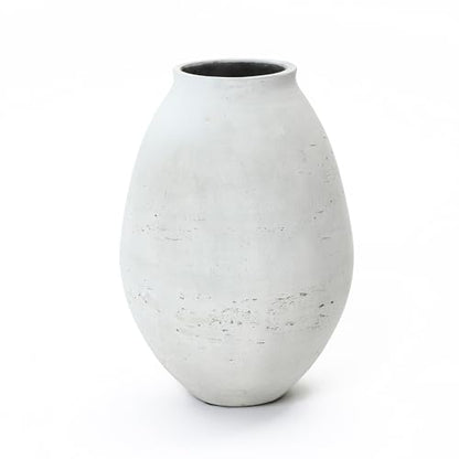 LuxenHome 13" Cement Large Floor Vase, Antique White Rustic Vases - color: White-b, size: 13 Inch