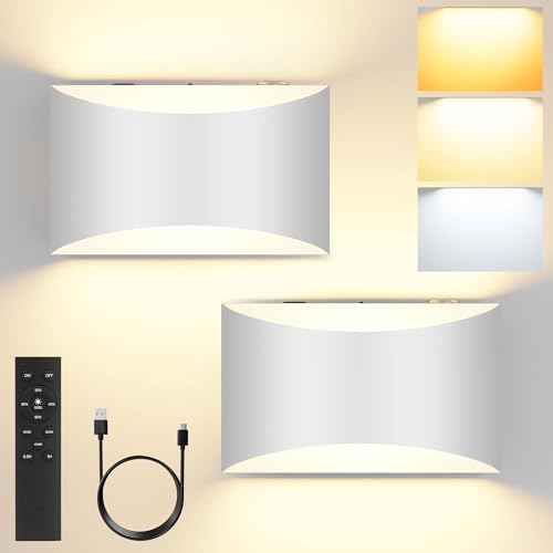 Battery Operated Wall Sconces Set of 2 Rechargeable Wireless White - color: White, size: 2 Pack