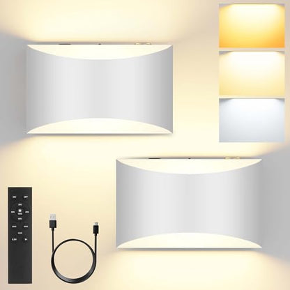 Battery Operated Wall Sconces Set of 2 Rechargeable Wireless White - color: White, size: 2 Pack