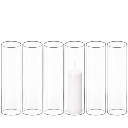CYS EXCEL 6 PCS (H:10" D:3") Open Ended Glass Hurricane Candleholder Tube Shade Bottomless Candle Chimney Cover - size: 3" wide x 10" tall