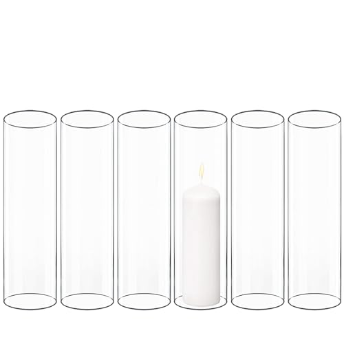 CYS EXCEL 6 PCS (H:10" D:3") Open Ended Glass Hurricane Candleholder Tube Shade Bottomless Candle Chimney Cover - size: 3" wide x 10" tall