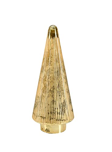 Serene Spaces Living Gold Glass Christmas Tree, Decorative Xmas Tree Sculpture, Holiday Decoration Figurine, Tabletop, Mantel Decor, Small, 6" Diameter & 14.75" Tall - size: Small