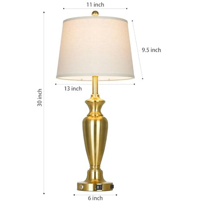 Gold Table Lamp for Living Room Single, 30″ Tall Touch Control Bedside Lamp for Nightstand, 3-Way Dimmable Bedroom Lamp with USB A+C Ports and AC Outlet (1 Pack) - color: Gold - 30"H - 1 Pack