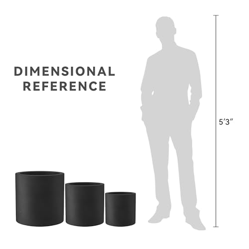 Kante Set of 3 Black Concrete Cylinder Planters 15.8" 12.9" 9.8" Dia - color: Black, size: 9.8",12.6",15.7" Dia